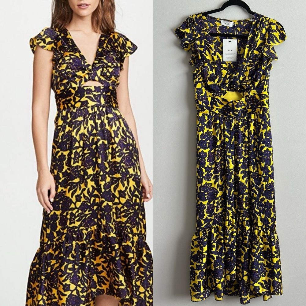ALC Valencia Maxi Midi Hight Low Dress in Yellow and Purple size 6 Designer